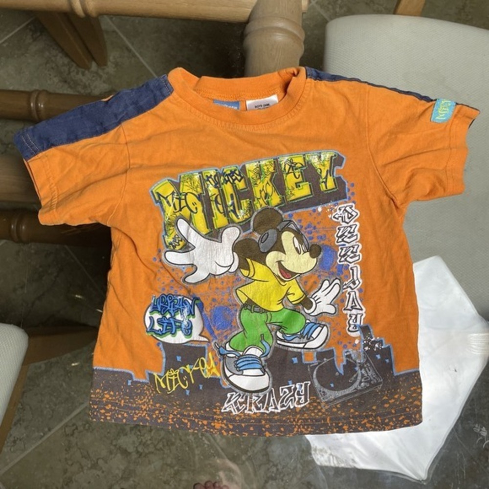 Vintage Disney Mickey Mouse Boys'‎ Orange Graffiti T-Shirt Size 24M Boys